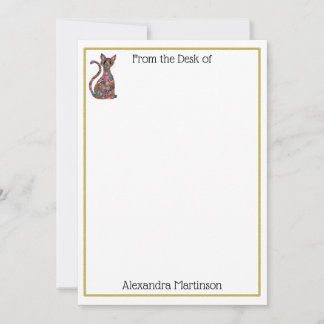 カラフルなMillefiori猫のモノグラムの名前の文房具 ノートカード