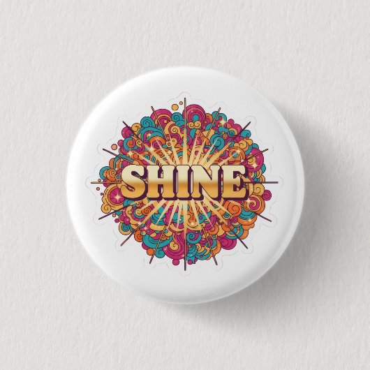 カラフルなSHINEタイポグラフィ 缶バッジ (正面)
