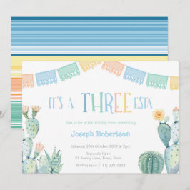 カラフルなTHREE-esta メキシカン 3歳誕生日パーティー 招待状