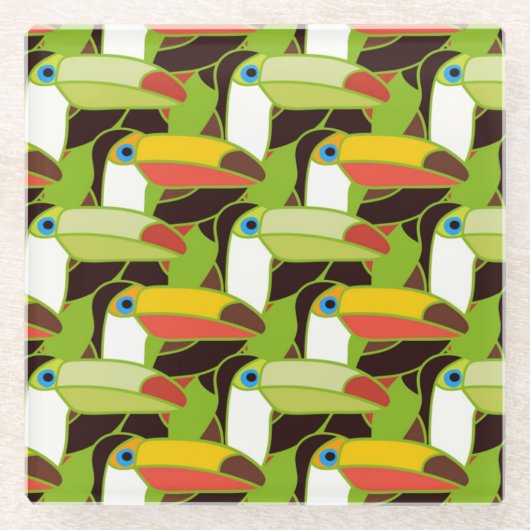 カラフルなToucans 2 ガラスコースター (正面)