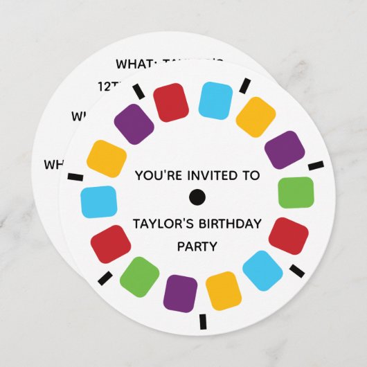 カラフルなViewmasterの巻き枠のレトロのモダン 招待状 (正面/裏面)