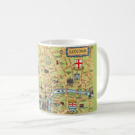 カラフルにイラストされたイングランド・ロンドンの地図 コーヒーマグカップ