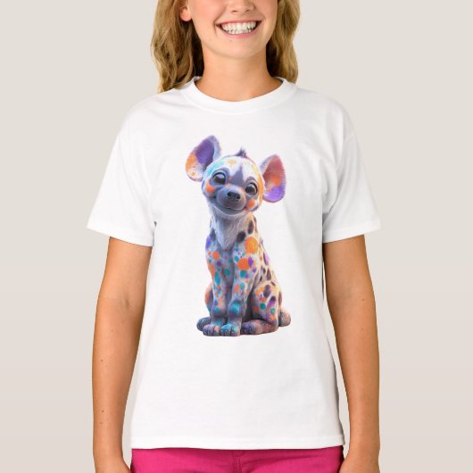カラフルにペイントされたハイエナの子供 キッズ Tシャツ (正面)