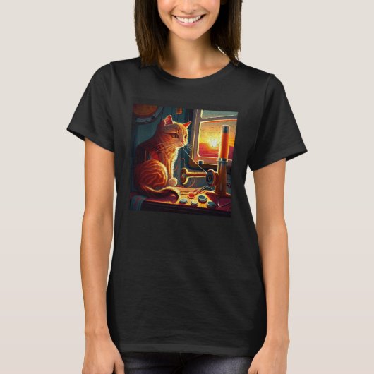 カラフルに縫う猫 Tシャツ (正面)