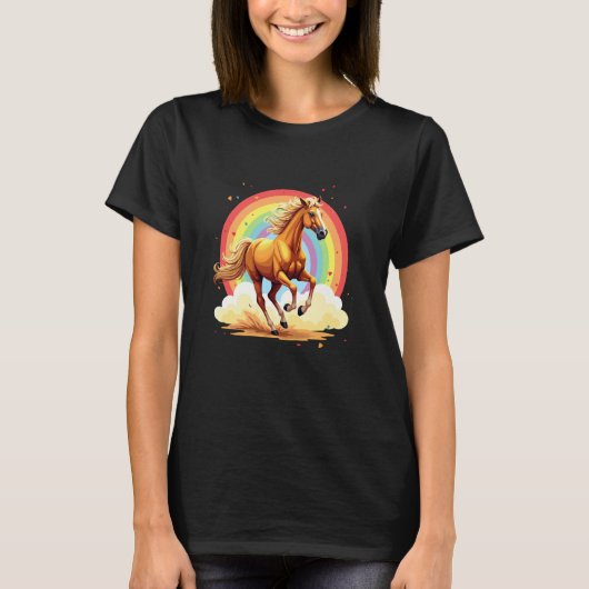 カラフルに走る馬と虹 Tシャツ (正面)