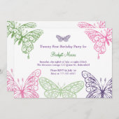 カラフルのなびく蝶第21誕生日 招待状 (正面/裏面)