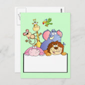 カラフルのジャングル動物の看板カートゥーおもしろいン ポストカード (正面/裏面)