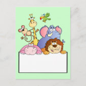 カラフルのジャングル動物の看板カートゥーおもしろいン ポストカード (正面)