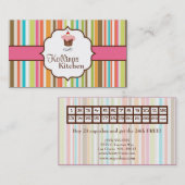 カラフルのストライプなコップのケーキのベーカリーの名刺 ロイヤリティカード (正面/裏面)