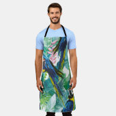 カラフルのパロトとエキゾチックな花 エプロン (着用した状態)
