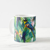 カラフルのパロトとエキゾチックな花 コーヒーマグカップ (正面左)