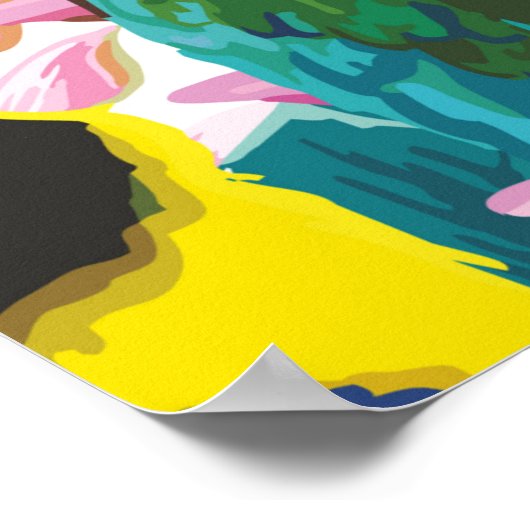 カラフルのパロトとエキゾチックな花 ポスター (角)