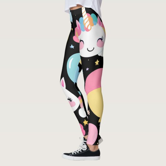 カラフルのユニコーン虹の風船のパターン レギンス (左)