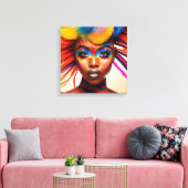 カラフルの化粧と羽毛を持った人 キャンバスプリント (インサイチュ (リビング))