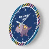 カラフルの可愛い紫の恐竜の子どもの部屋 ラージ壁時計 (傾斜)