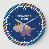 カラフルの可愛い紫の恐竜の子どもの部屋 ラージ壁時計 (正面)