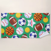 カラフルの子供のパーソナライズなスポーツのビーチタオル ビーチタオル (正面)