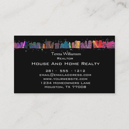 カラフルの家のモダンで芸術的な不動産 名刺 (裏面)