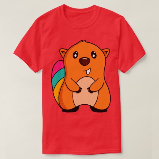 カラフルの尾の甘いリス Tシャツ (デザイン正面)