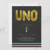 カラフルの最初フェスタの誕生日| UNOの気球 招待状 (正面)