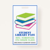 カラフルの本の学校図書館のホールパスのバッジ バッジ (正面)