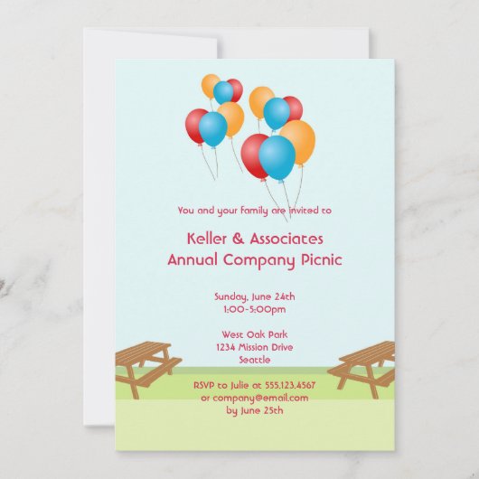 カラフルの気球の夏のピクニック屋外のイベント 招待状 (正面)