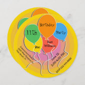 カラフルの気球の誕生日のパーティの招待状 招待状 (正面/裏面)