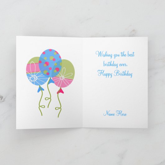カラフルの気球の誕生日の挨拶状 カード (内部)