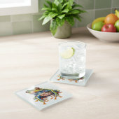 カラフルの水色のカエル ガラスコースター