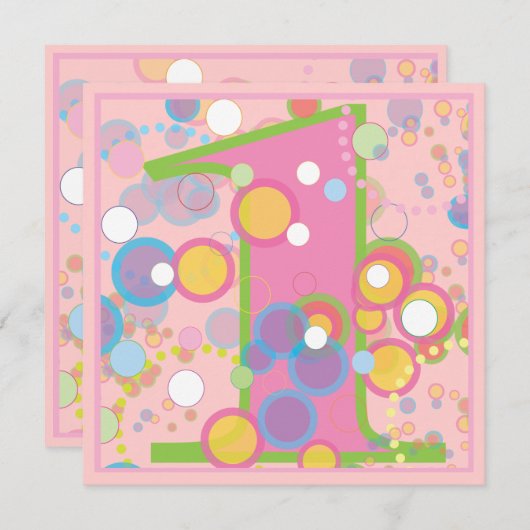 カラフルの泡第1誕生日のパーティの招待状 招待状 (正面/裏面)