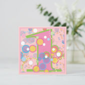 カラフルの泡第1誕生日のパーティの招待状 招待状 (スタンド正面)