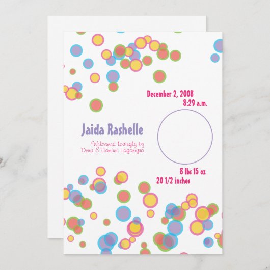 カラフルの泡誕生の発表 案内状 (正面/裏面)