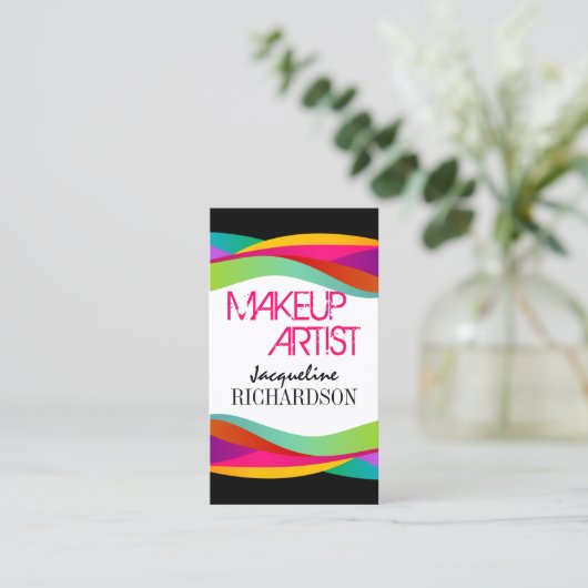カラフルの渦巻のメーキャップアーティスト 名刺 (スタンド正面)