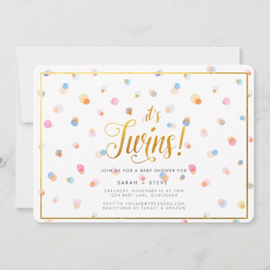 カラフルの点の双生児のベビーシャワーの招待状 招待状 (正面)