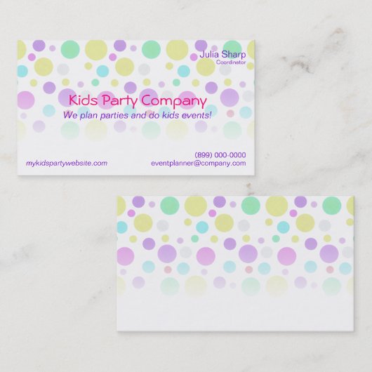 カラフルの点の子供のパーティーのイベントの店の名刺 名刺 (正面/裏面)
