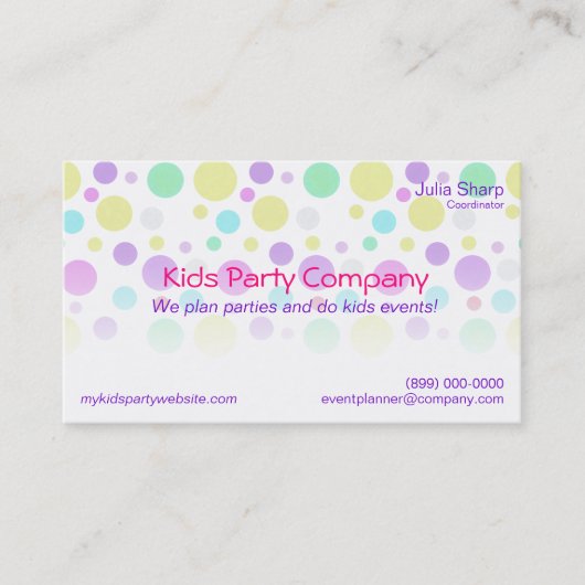 カラフルの点の子供のパーティーのイベントの店の名刺 名刺 (正面)