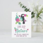 カラフルの熱帯花とトゥーカン感動的 ポストカード (スタンド正面)