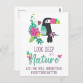 カラフルの熱帯花とトゥーカン感動的 ポストカード (正面/裏面)