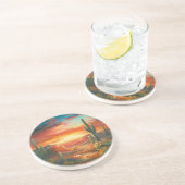 カラフルの砂漠の日没の絵画の絵画 コースター (側面)