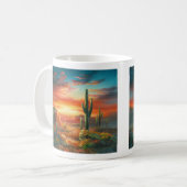 カラフルの砂漠の日没の絵画の絵画 コーヒーマグカップ (正面左)