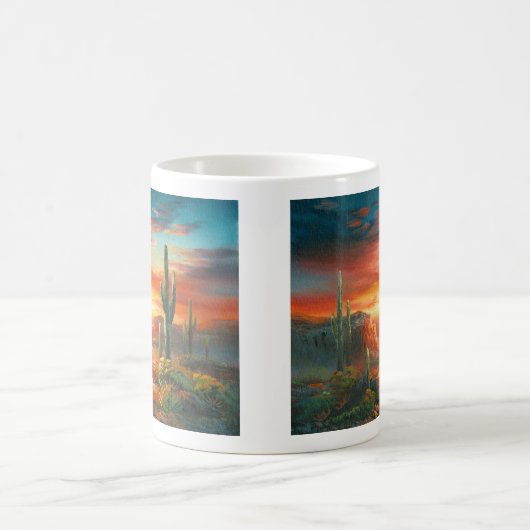 カラフルの砂漠の日没の絵画の絵画 コーヒーマグカップ (中央)