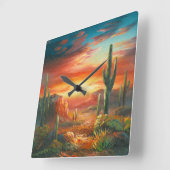 カラフルの砂漠の日没の絵画の絵画 スクエア壁時計 (傾斜)