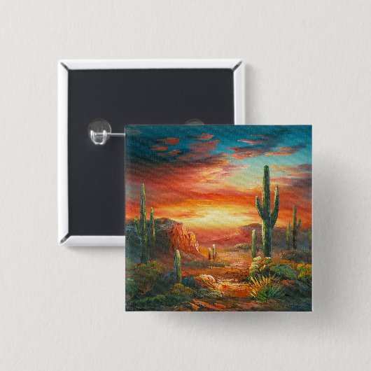 カラフルの砂漠の日没の絵画の絵画 缶バッジ (正面&裏面)