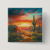 カラフルの砂漠の日没の絵画の絵画 缶バッジ (正面)