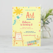 カラフルの絵を描スケッチアートパーティー誕生日 招待状 (スタンド正面)