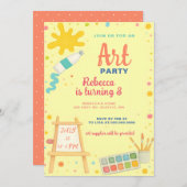 カラフルの絵を描スケッチアートパーティー誕生日 招待状 (正面/裏面)