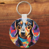 カラフルの背景にダックスフント犬のクローズアップ キーホルダー (正面)