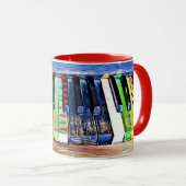 カラフルの色彩の鮮やかなピアノはアートな音楽コーヒー・マグを調整します マグカップ (正面右)