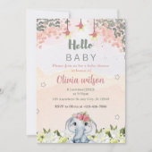 カラフルの花かわいい象のパーティー 招待状 (正面)