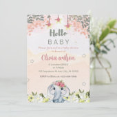 カラフルの花かわいい象のパーティー 招待状 (スタンド正面)